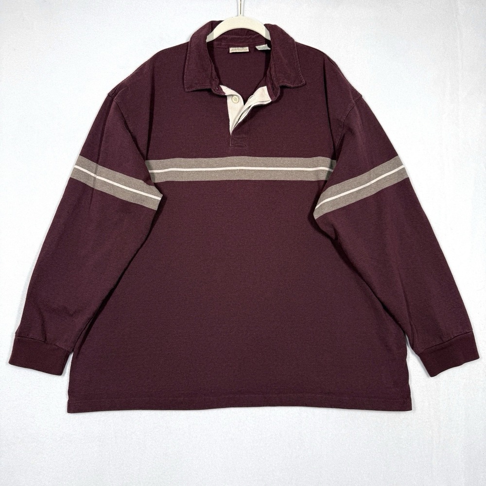 Vintage Rugby Polo Shirt Mens 2XLT Tall St Johns Bay Chest Stripe Burgundy‎ 90s
